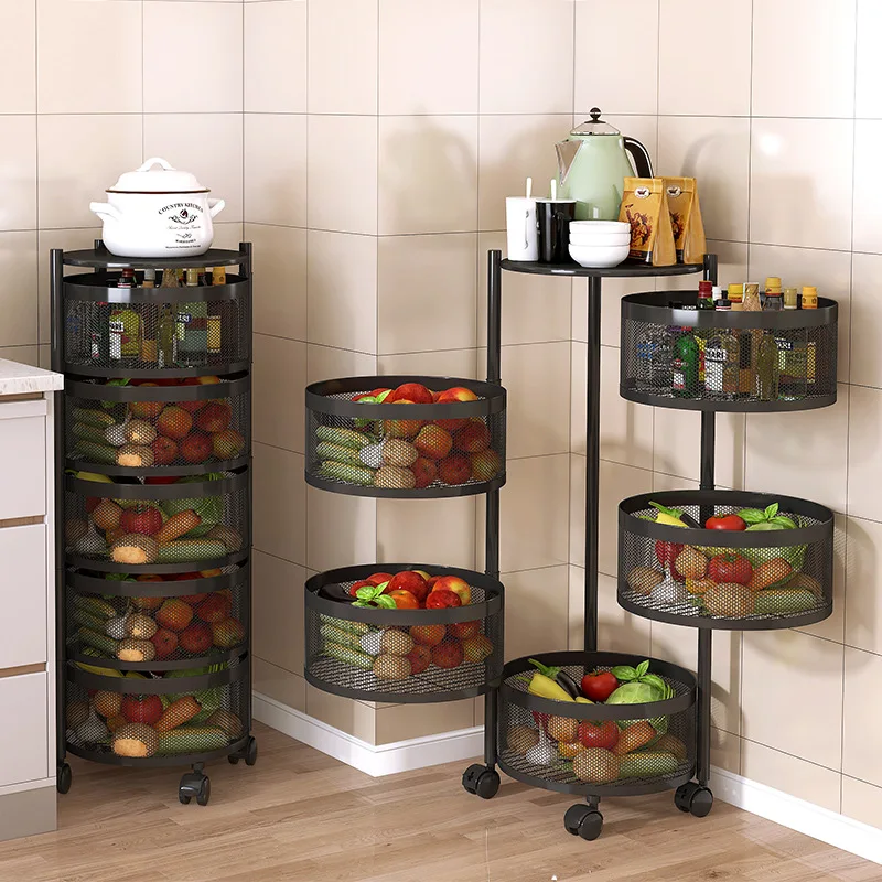 Hot Selling 3/4/5 Layers Kitchen Vegetable and Fruit Storage Rack Rolling Cart Storage Trolley Rotatable Shelf