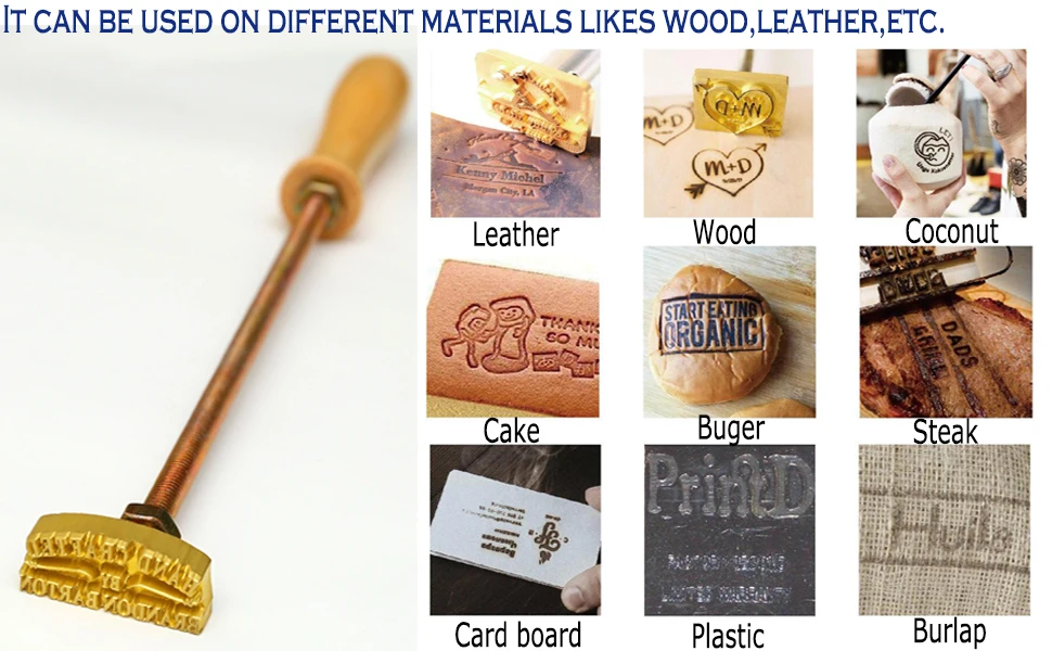Custom Logo Heated Wood Branding Iron for Wood Cake Durable Leather Branding Iron BBQ Heat Stamp Wood Burning Stamp