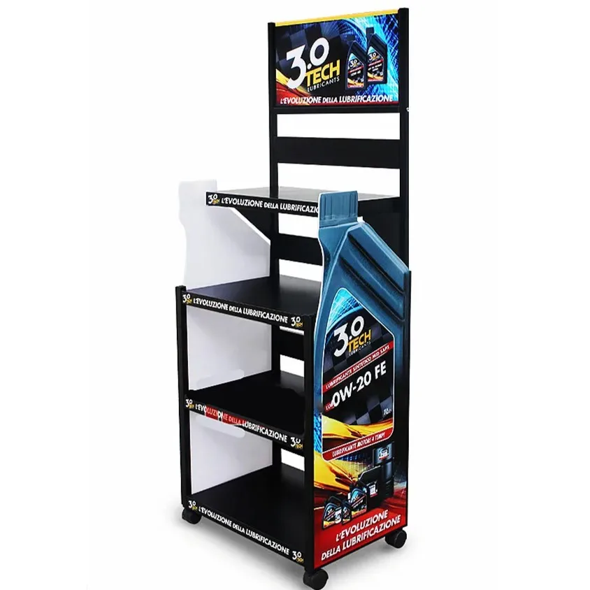 Heavy Duty Four Tiers Metal Engine Car Battery castrol oil display stand Car Battery engine lubricant motor oil display rack