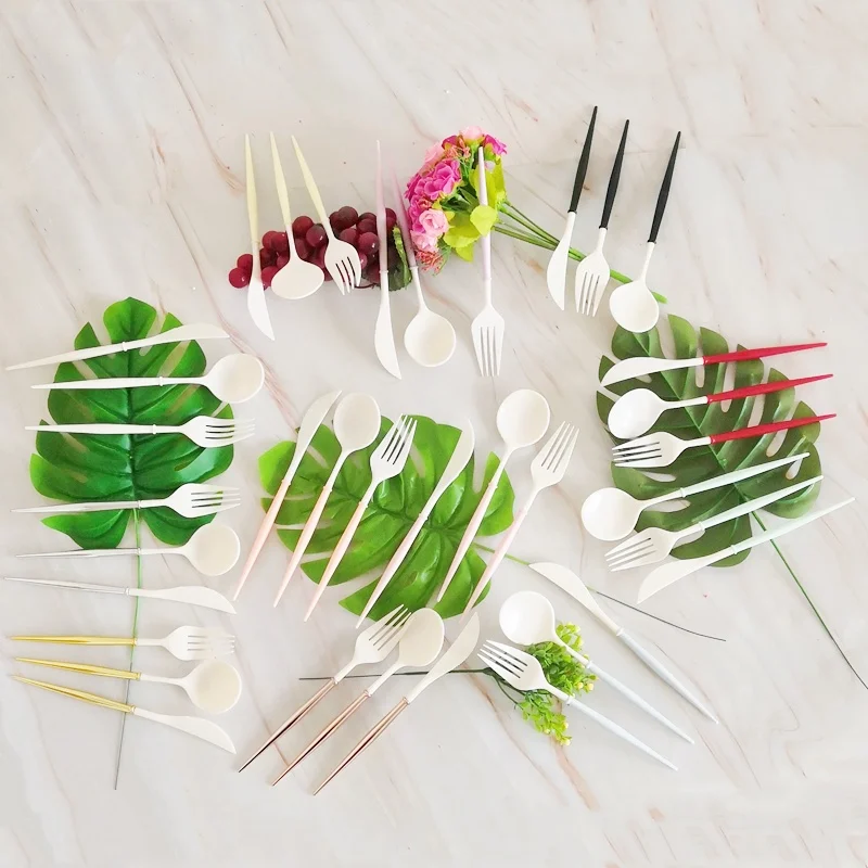 20cm 7.87inch Decorative Serving Cutlery Factory Wholesales Plastic Disposable  Knife Fork Spoon For Parties Afternoon Tea