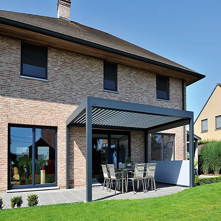 Modern aluminum retractable patio awning automatic motorized louver outdoor pergola