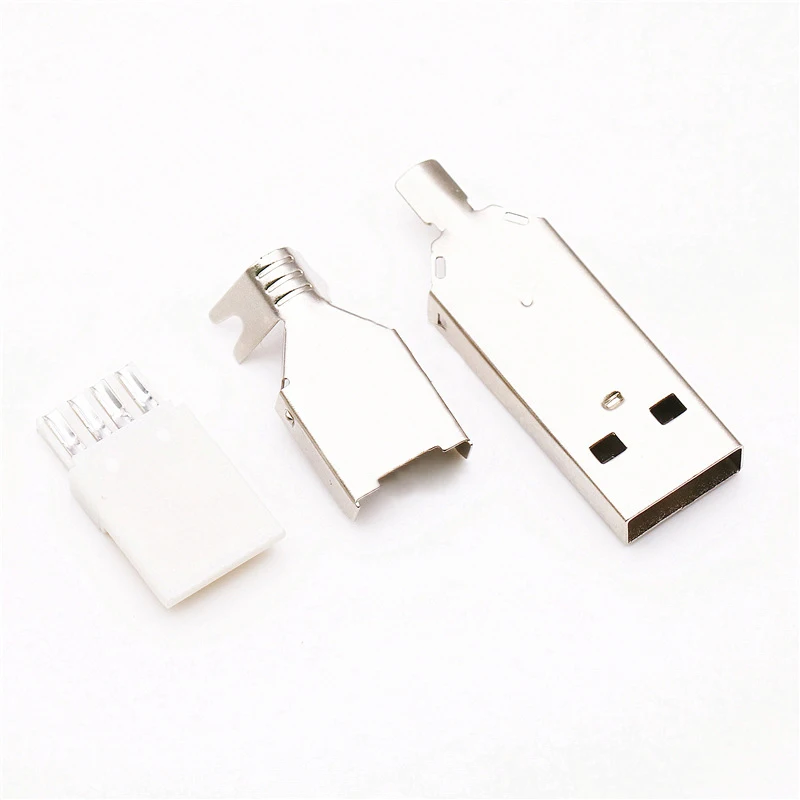 Nickel Plated Metal usb2.0 connector male solder USB a type PCB usb-A Tail Socket 3 in 1 PC DIY Adapter