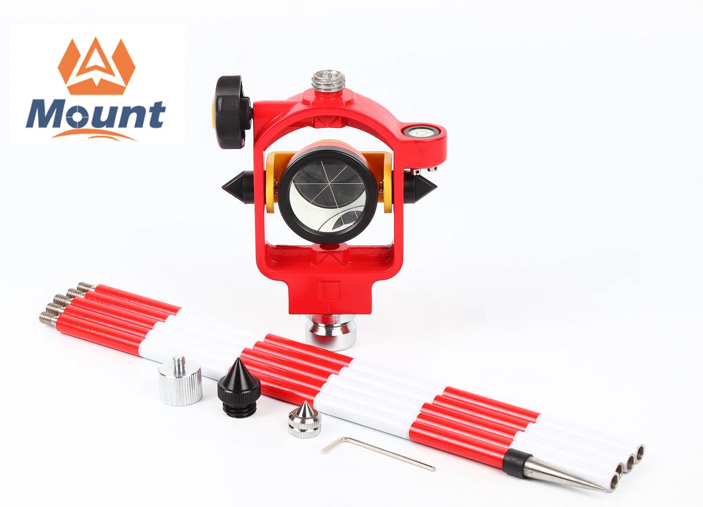 ADS106 Red Color Mini Survey Prism Set with 3 Poles Rod 0/30mm for Total Station Surveying Equipment Accessories
