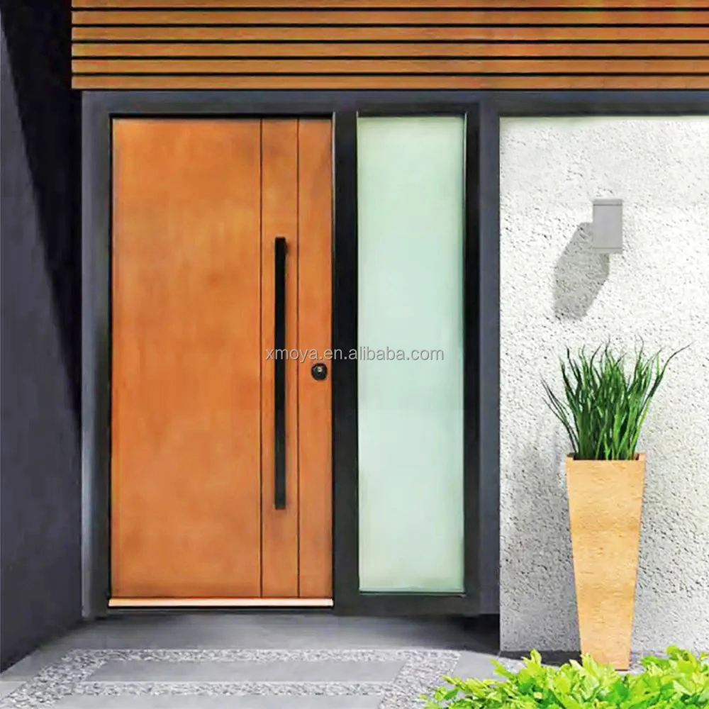 Apartment exterior metal pivot door design Villa front main entrance steel door latest fashion personalized white flat door