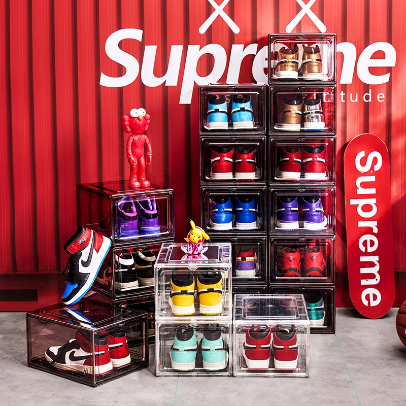 Manyou PET Material High Transparent Visual Sneaker Shoe Display Storage Container Organizer With Magnetic