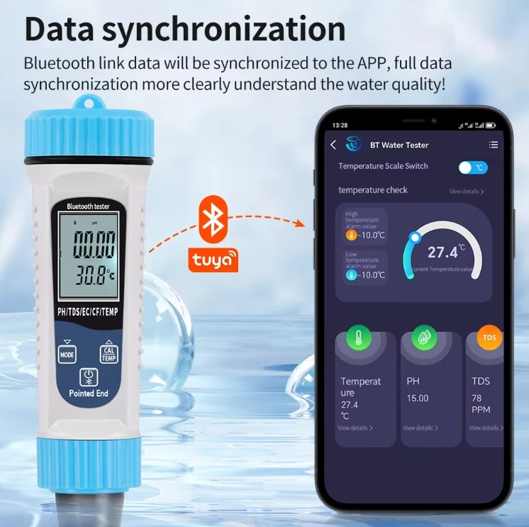 5 in 1 Digital PH Meter with Blue tooth Water Quality Pen EC TDS Salt SG Temperature Water Tester for Aquarium Hydroponic Pool