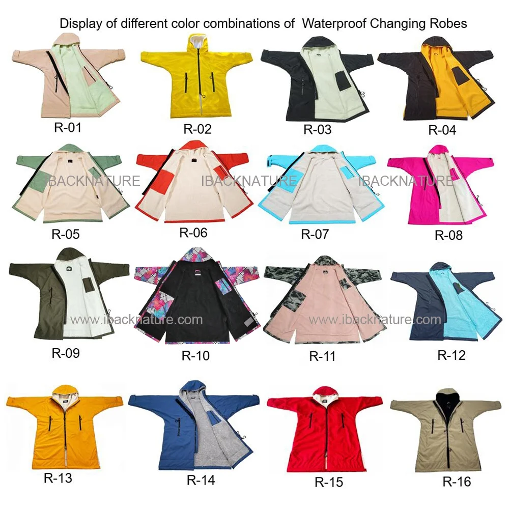 Customized Recycled Nylon Polyester Waterproof Dry Changing Robe,Surf Swim Parka with Warm Sherpa Fleece