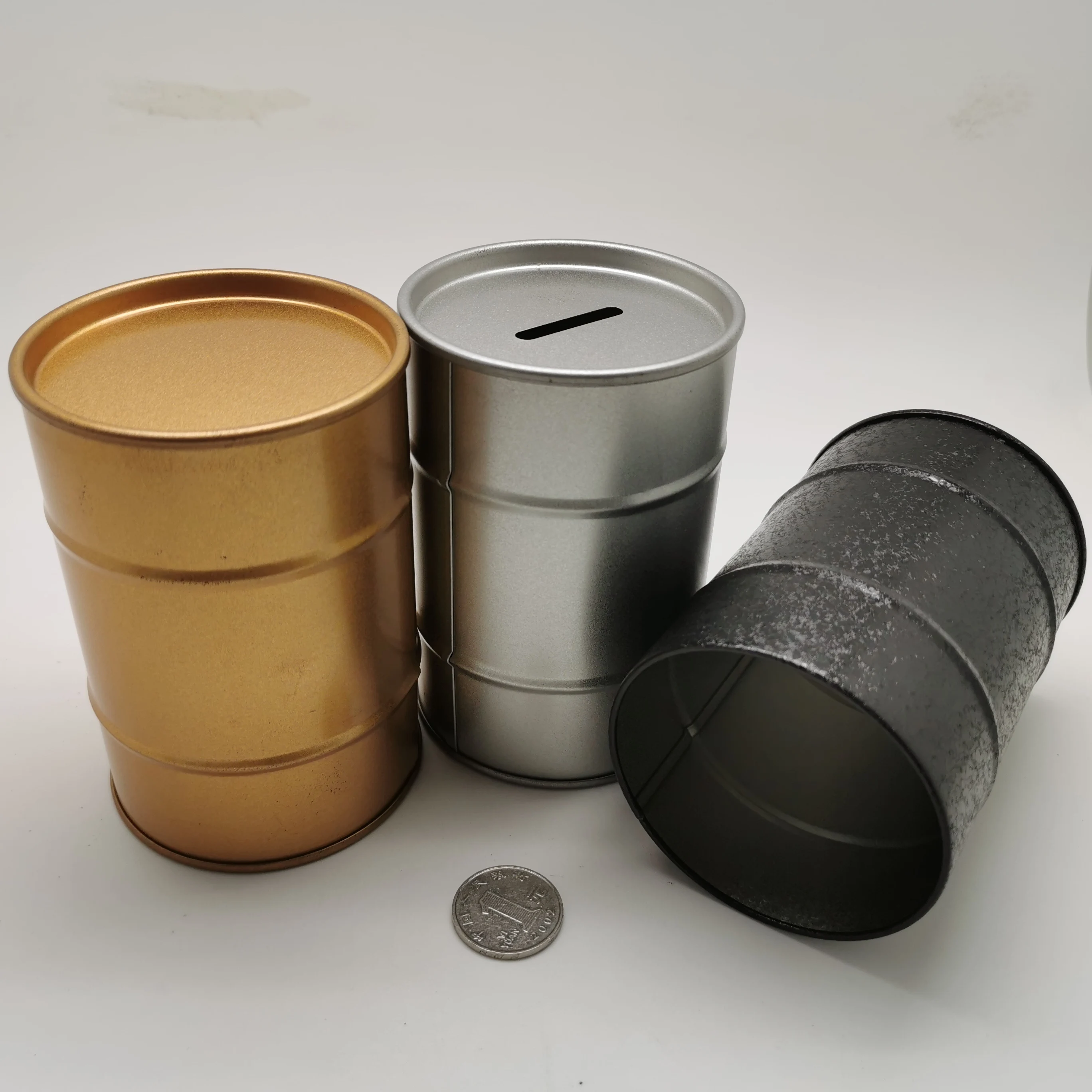 Directly factory Black barrel shape tin can as pen holder