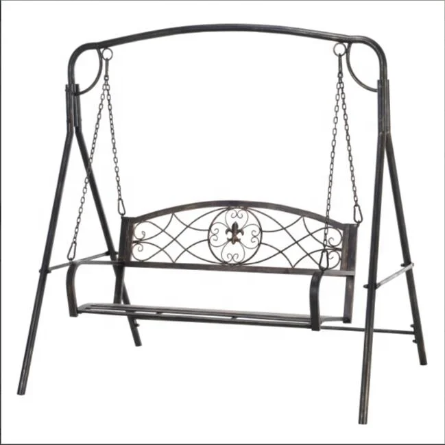Wrought Iron Bronze 2-Seater Outdoor Garden Hanging Swing Chair