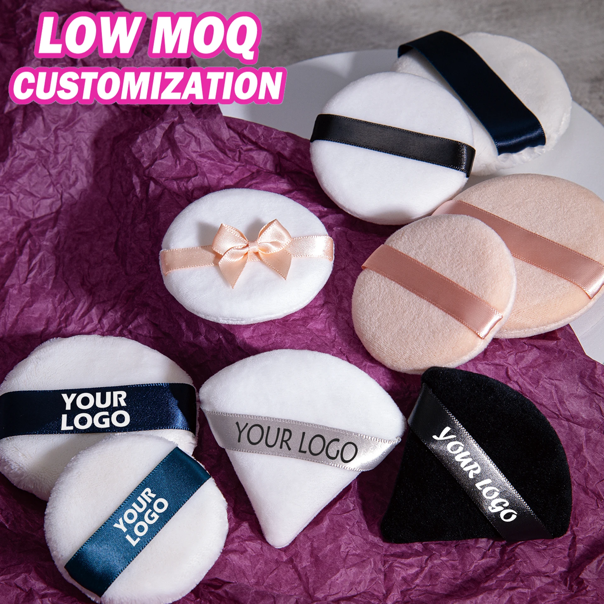 Private Label Customized Thick Round Triangle Makeup Powder Puff Cosmetic Puff with Case and Custom Logo