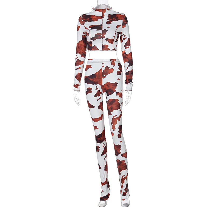 M154 Two piece set women clothing brown cow print spring clothings for women new arrivals 2021