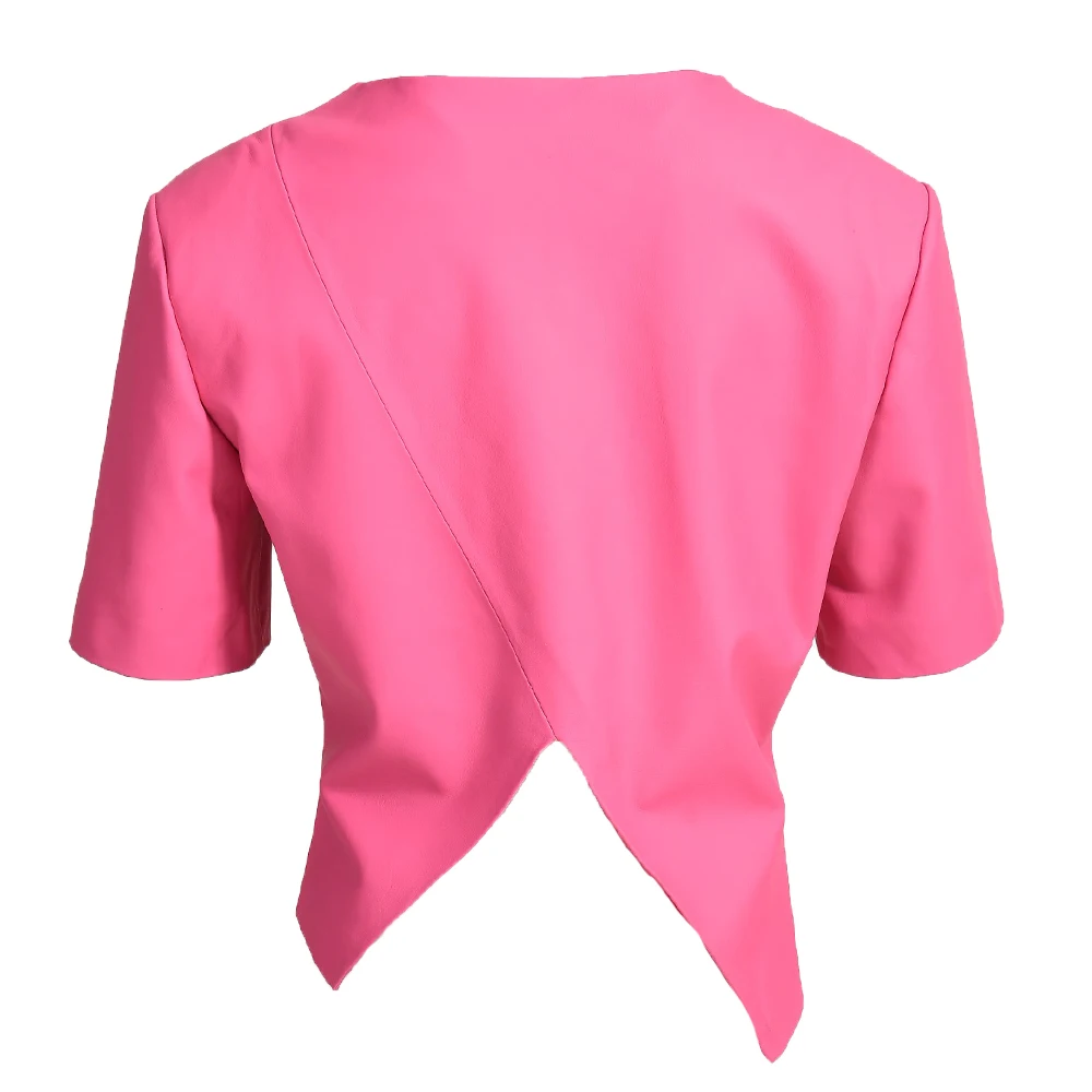 Spring Autumn Hot Sale High Quality Half Sleeve  Irregular Leather Jacket Latest Design Genuine Leather Jacket Women