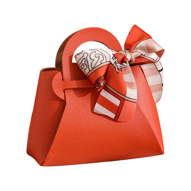 Sweet Wedding Leather Candy Box Basket Favors Gift Box Candy Handbag Packaging Box for Wedding Party