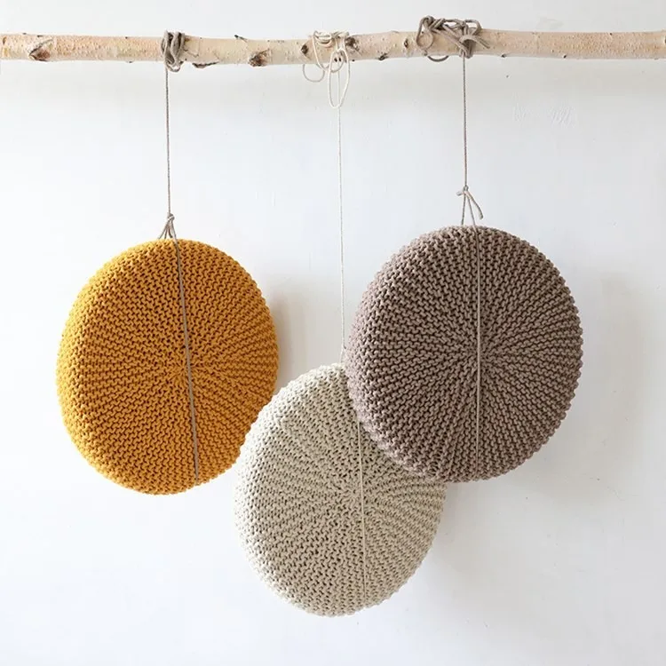 Sinyoo Manufacturer Direct Modern Style Bean Bag Round Pouffe Knit Handmade Ottoman Pouf For Home