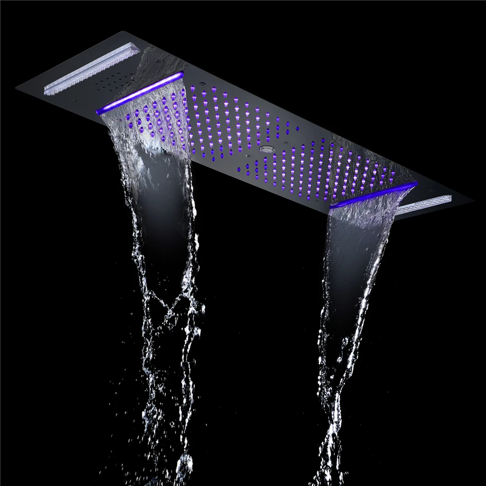 36*12inch Music Led Water Column&Rain Waterfall Shower Temperature Display Button Control Thermostatic Shower Faucet
