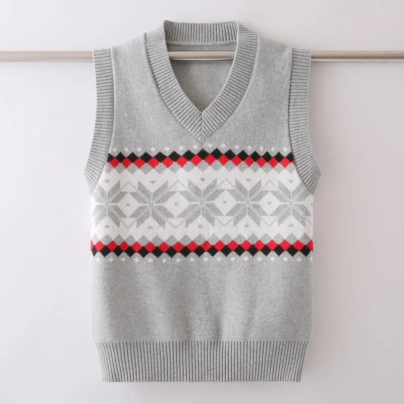 
Hot selling design star anise pattern v neck knitted printed sweater sleeveless vest 