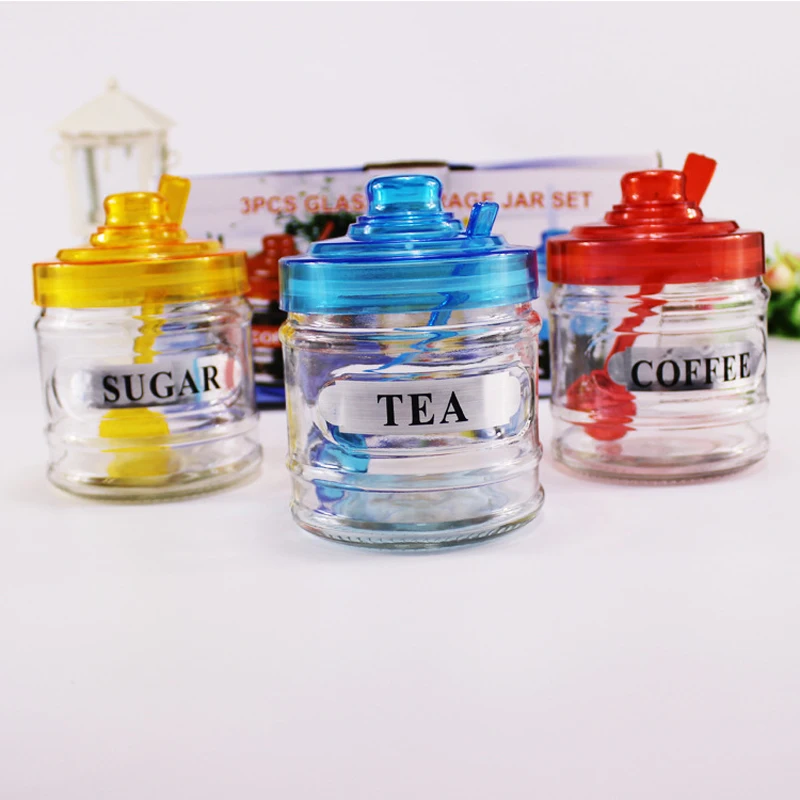 Clear Glass Bulk Food Storage kitchen Canister with spoon for Serving Wholesale