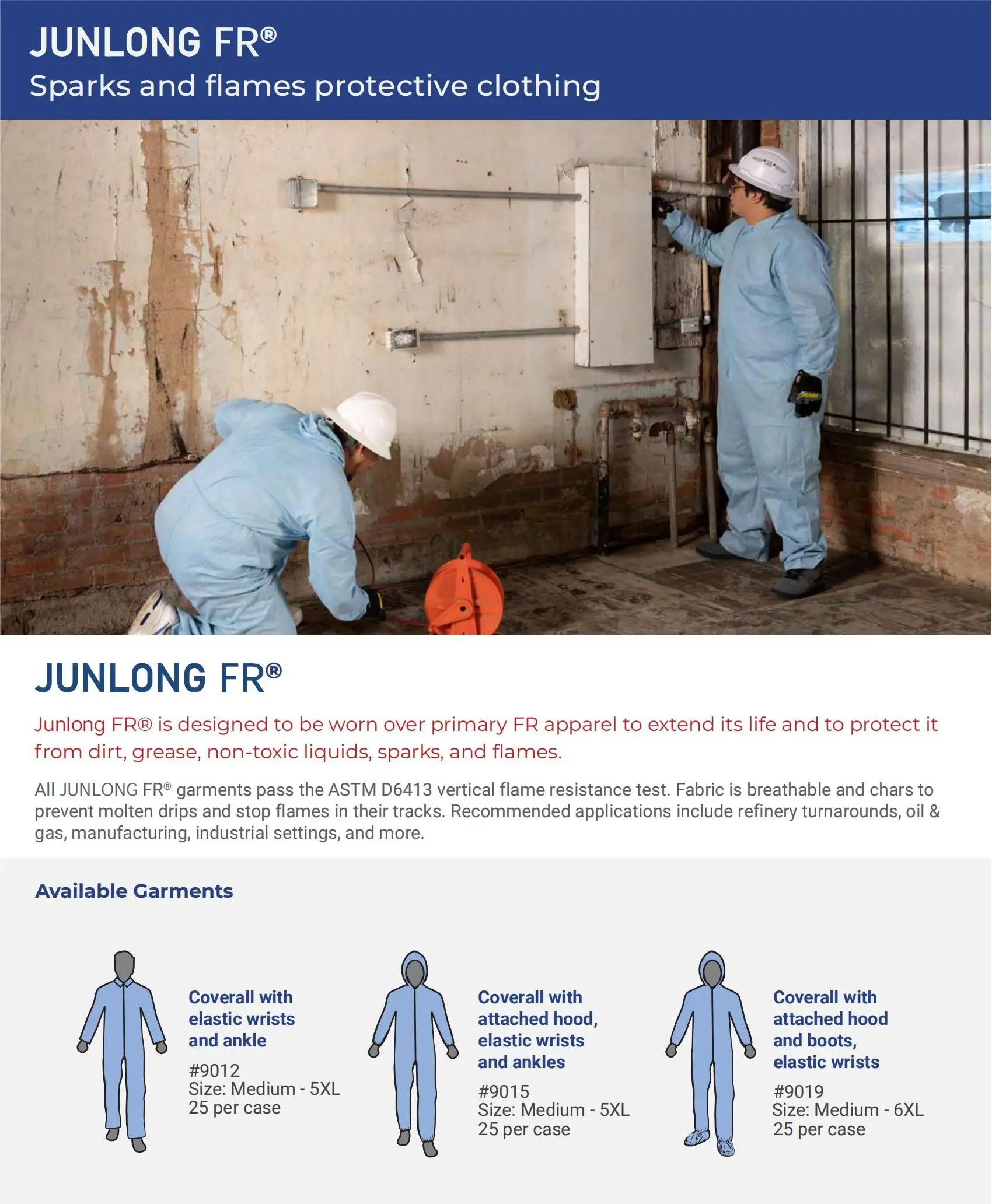 Junlong  factory of fire retardant of NPFA701  type 5/6 approved  disposable coverall