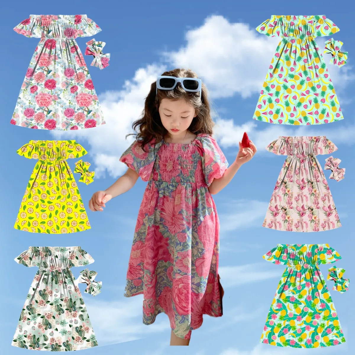 Детские длинные платья Sassy с фруктовым дизайном для девочек детские вечерние пляжное платье открытыми плечами девочек-подростков