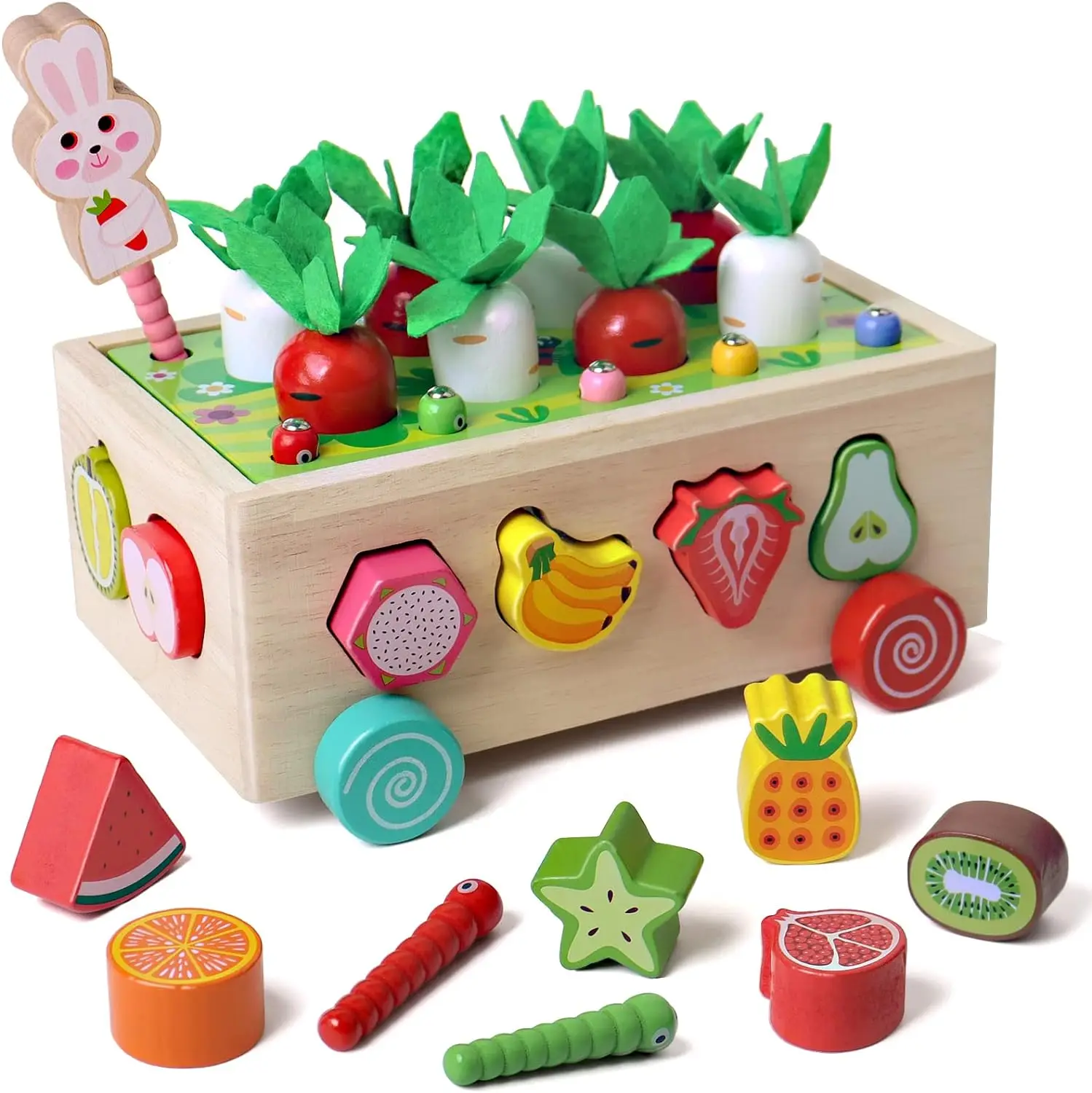 Montessori Toys Multifunctional Orchard Toy Car Size Sorting Counting Puzzle Game Carrots Harvest Developmental Gifts for Kids