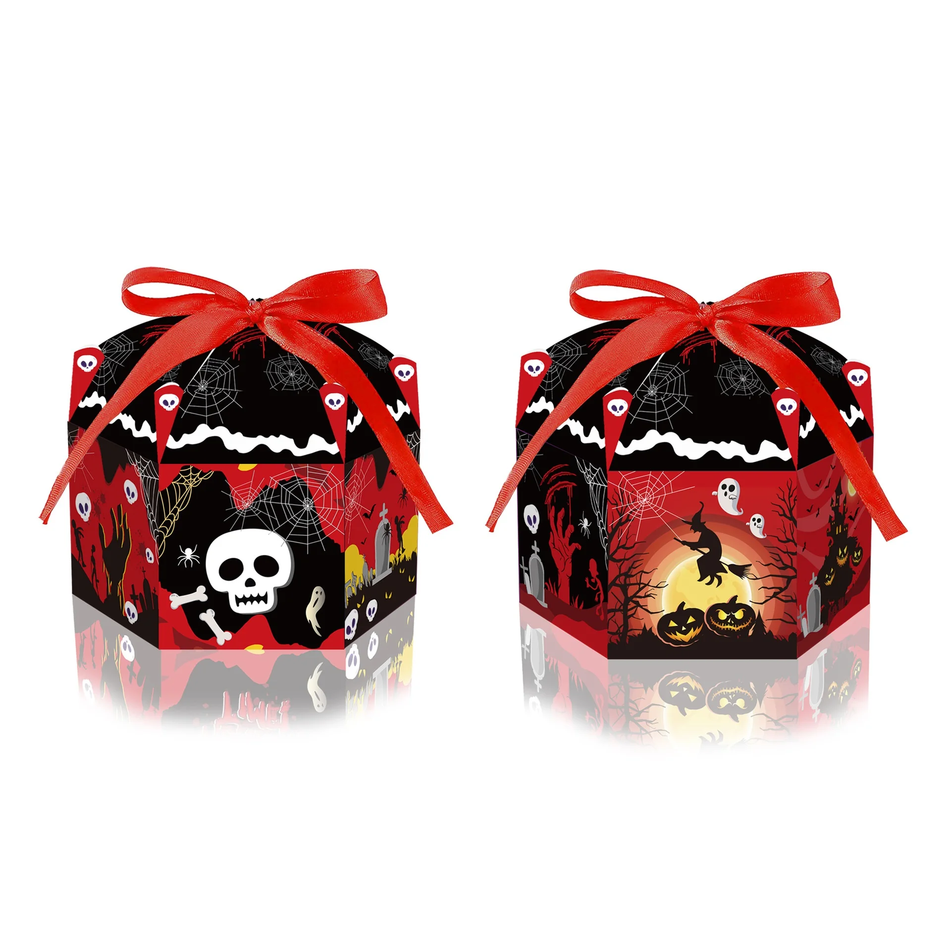 24 Pack Halloween Party Goodie Favor Box Halloween Witch Spider Web Spooky Print Candy Treat Bags Gift Boxes for Halloween