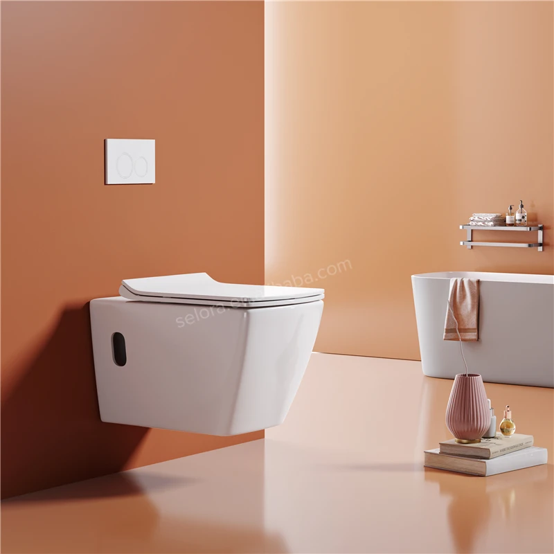 European Rimless Square Wall Hung Toilet Ceramic Wall Mounted Hanging P-trap Toilet In Matt Black Color For Home Hotel Bathroom