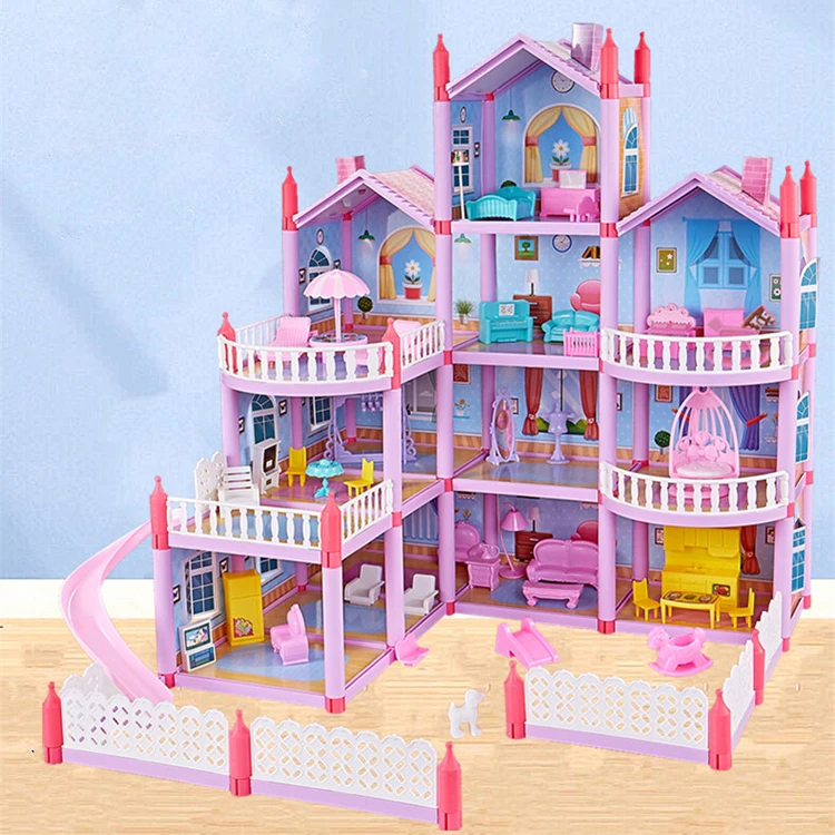 Zhoya DIY Baby Dollhouse Little Girls Funny House Child Pretend Play Building Toys Plastic Doll House With Furniture
