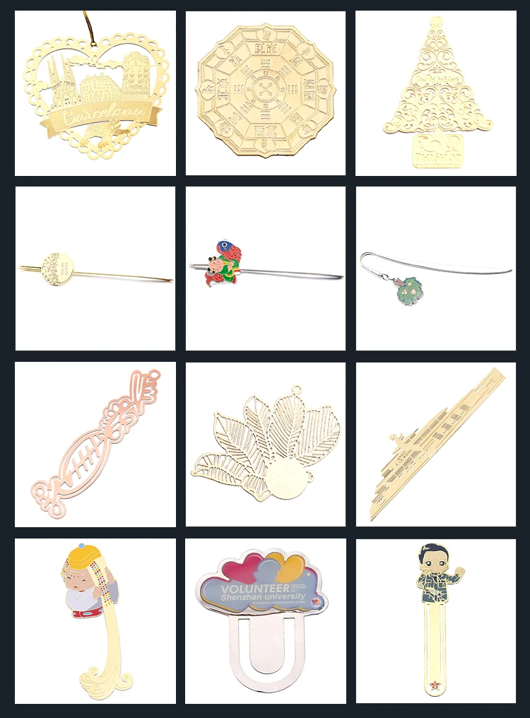 standard size custom souvenir gift gold plated metal stainless steel bookmark with free design