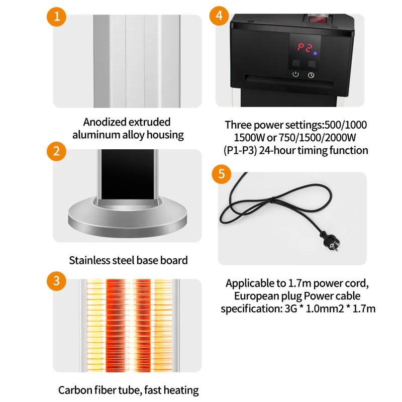 Portable electric far infrared carbon fiber outdoor heater