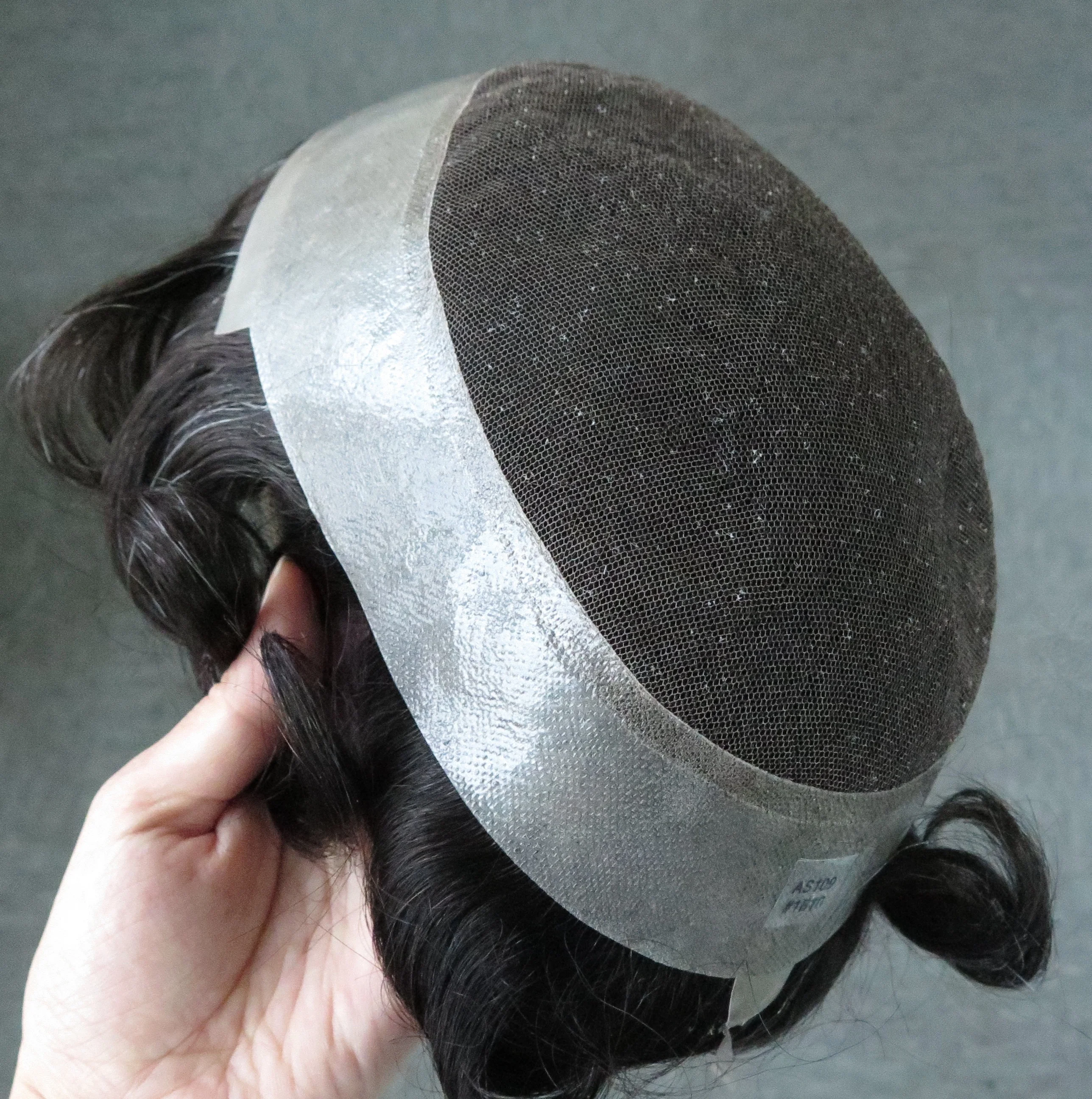 Australia toupee human hair french Lace with  poly skin perimeter well bleached knots human hair pieces hair toupee