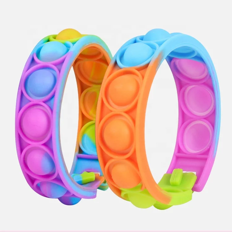 Лидер продаж на заказ Amazon, силиконовый Радужный сенсорный фиджет с пузырьками, Сжимаемый браслет, браслет для снятия стресса, игрушка-Поппер