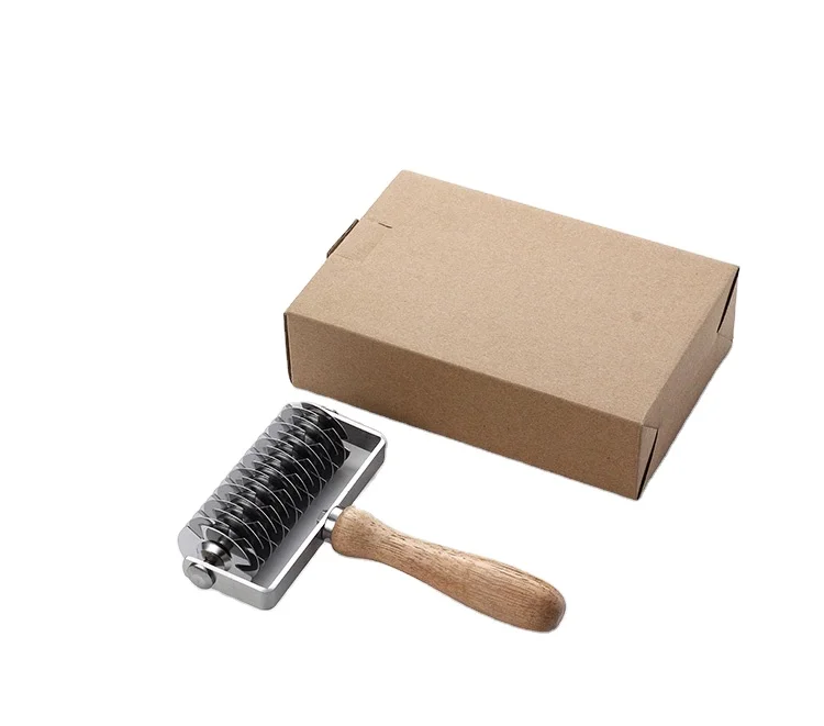 
roller Stainless steel dough grid top cookie pie pizza bread pastry dough hob wooden handle 
