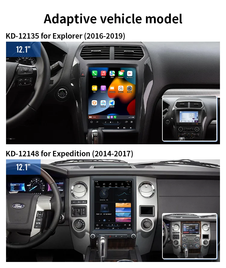 Android 12.0 Car DVD Player Touch Screen Car Radio Para GPS Navigation for Tesla Style Ford Explorer/Expedition/Edge/Kuga
