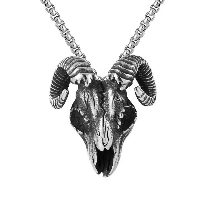 Gothic Pendant Silver Plated Stainless Steel with Demon Satan Baphomet Goat Head Skull for Gift or Party Unisex Hiphop