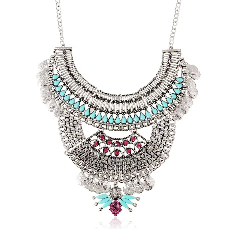 Винтажное роскошное ювелирное изделие в индийском стиле ожерелье ретро цветок хрустальные бусины античное из серебра и золота с монетами чокер