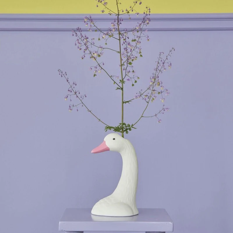 Wholesale Nordic modern pink swan ceramic vase ornaments white unglazed dried flower arrangement creative ornament