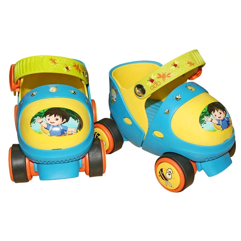 Adjustable Children Roller Skates With Safety Off Button Resistance Material Double Row 4 Wheels Skating Shoes