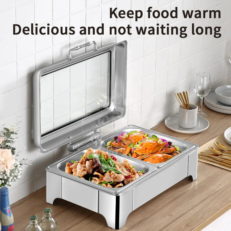 new design electric rose gold stainless steel food warmer chafing dish buffet set with glass lid