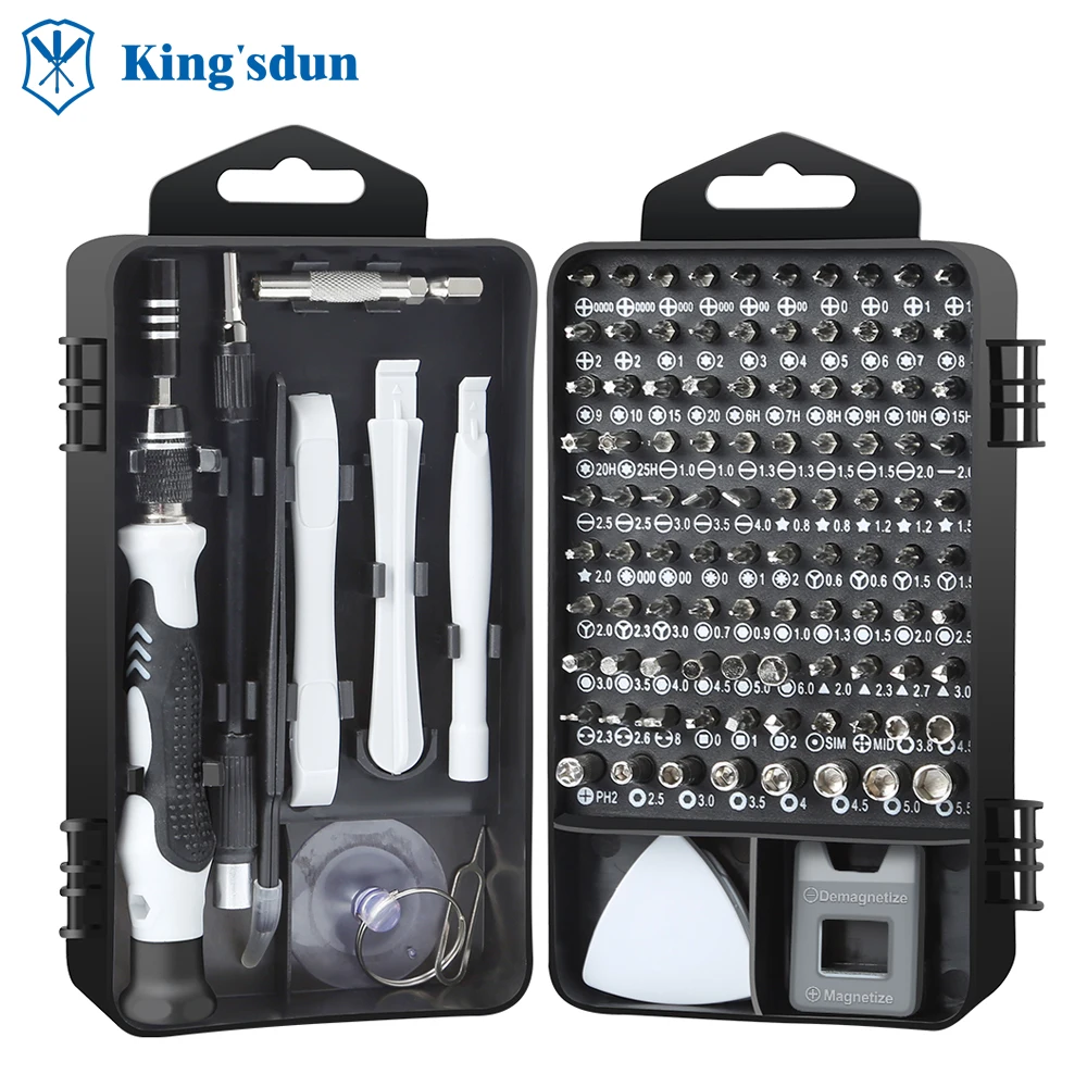 Kingsdun 117 In 1 High Quality Screwdriver Set with 98Pcs Interchangeable CRV Steel Bits Magnetic Electronics Repair Tool Kit