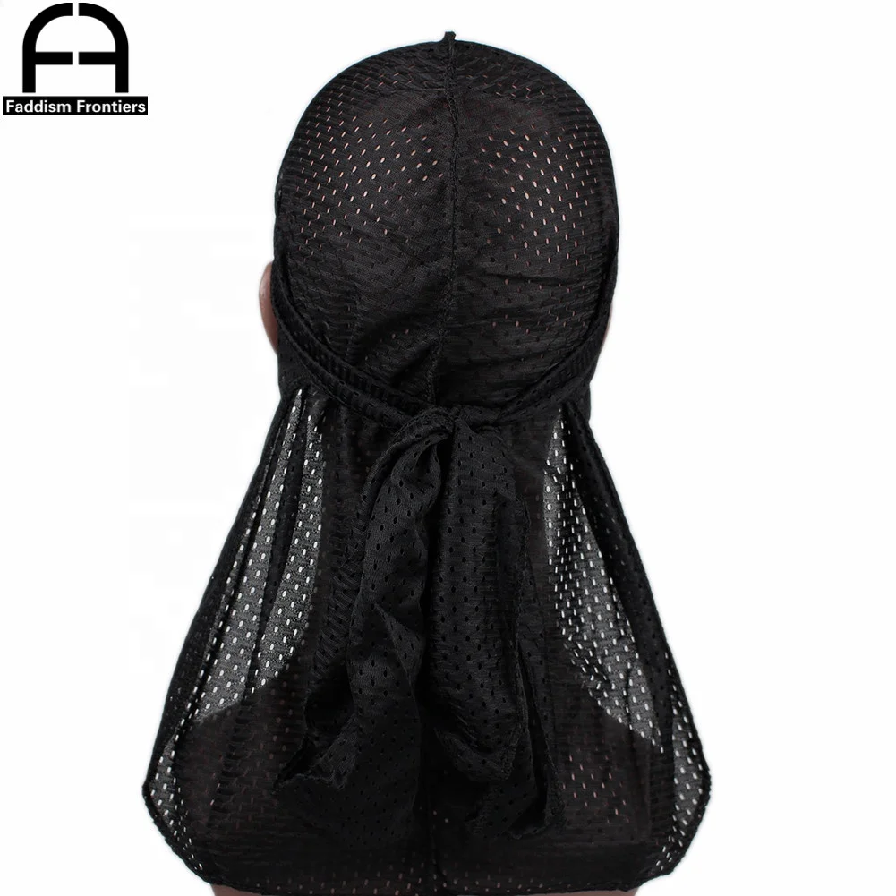 Summer Polyester Men Durag Breathable Mesh Long Tail Durags Bandanas for Men Wave Cap Do DuRag Pirate Hat