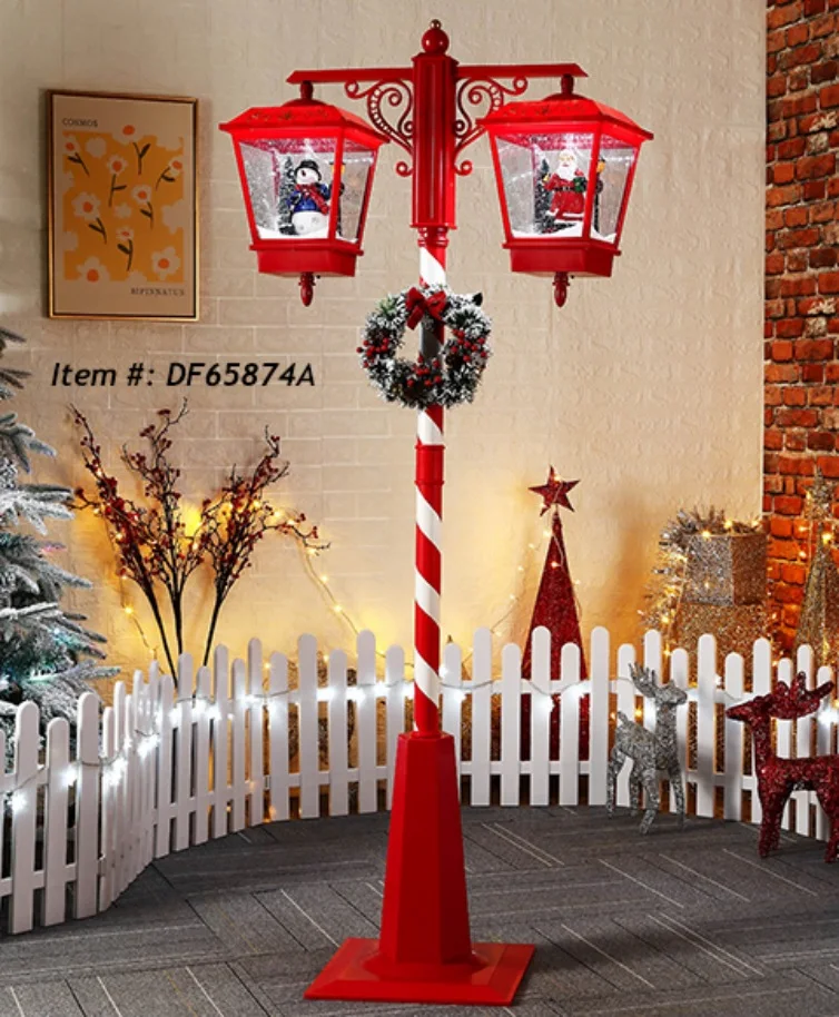 Porcelain Lighted House Christmas Village Christmas LED Lantern w Snowing Function & Music Handmade Snow Santa Claus Figurines