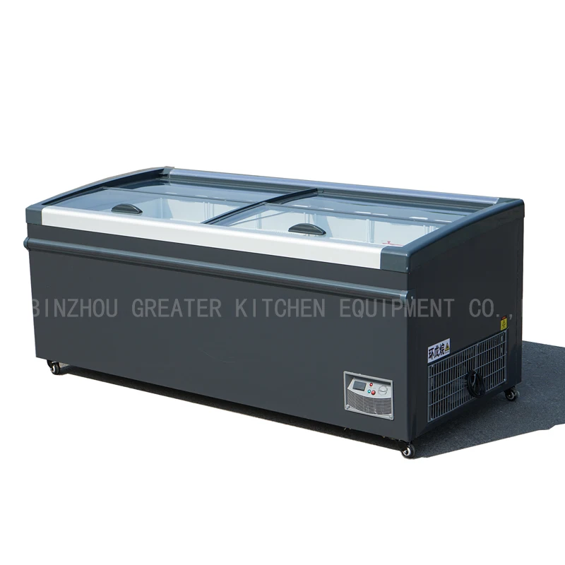 Supermarket commercial refrigeration equipment high quality  frost slid glass door meat frozen deep island display freezer