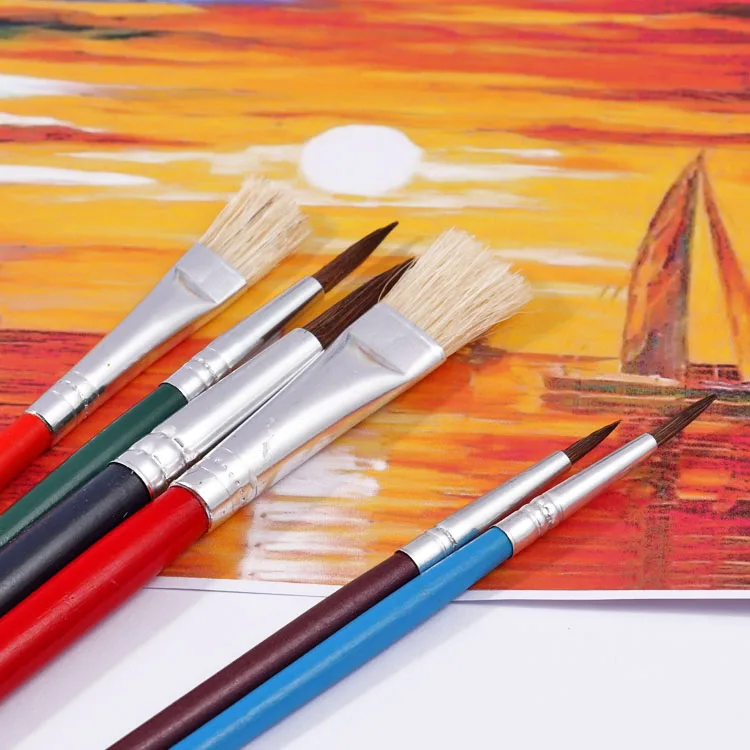 Foska Round Flat Liner Tip Shape Multi-functional Acrylic Paint Brush for Students Teenagers Children and Painters