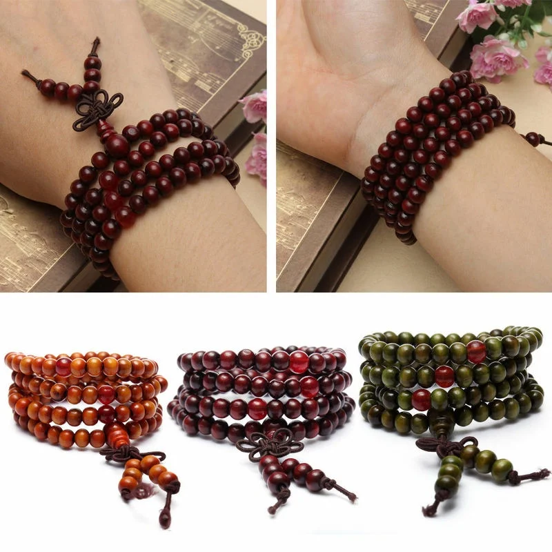 6 Styles 6mm Natural Sandalwood Buddhist Buddha Wood Prayer Beaded Bracelet Knot Black Ebony Bracelets for Men Jewelry