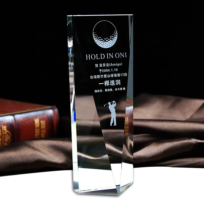 Wholesale Custom Cade 2D Laser Carving Transparent Golf Trophy Cup Awards Crystal Golf Trophy Awards SPT-08C
