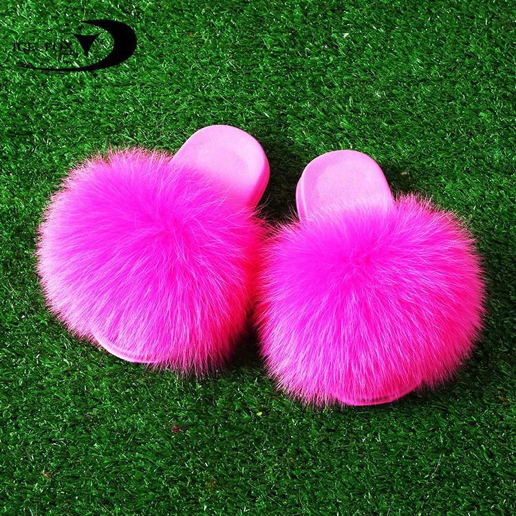 Cheap Factory Directly Wholesale Non Slip Rainbow Colors Custom Designer Real Fur Slide Sandals For