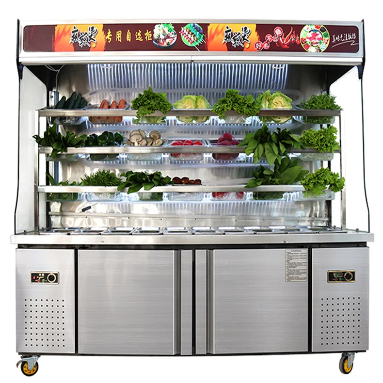 Malatang glass display fridge refrigerated display cooler fruit salad display freezer