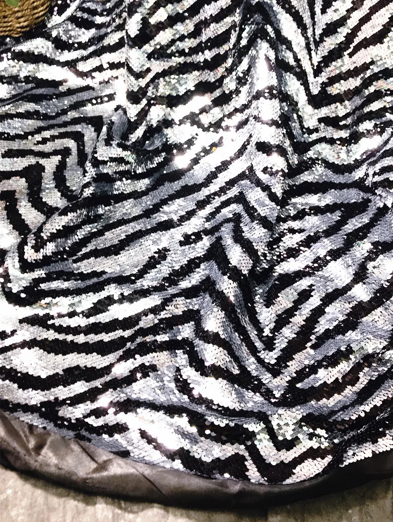New fashion gold and silver tiger stripe sequin fabric shiny beaded dress case and bag designer clothing fabric