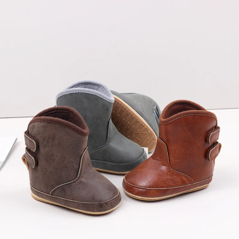 2024 hot selling classical cowboy style cute little boots high quality soft pu anti-slip sole for 1-2 years baby prewalk