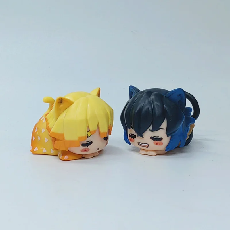 6-piece set Sleeping position Demon Slayer Tanjirou Nezuko Kokushibo Akaza Inosuke Cartoon PVC Anime Figure Statue Zenitsu